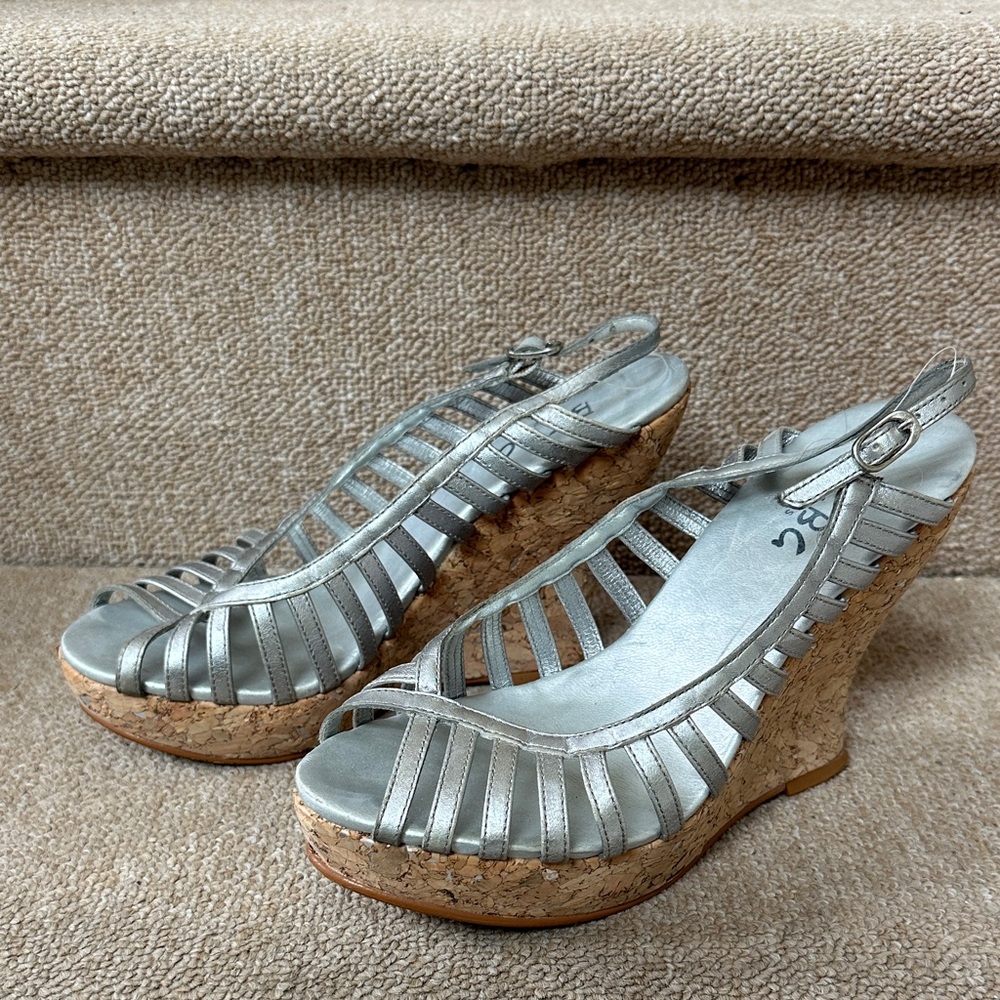 BCBG Metallic Wedge Sandals